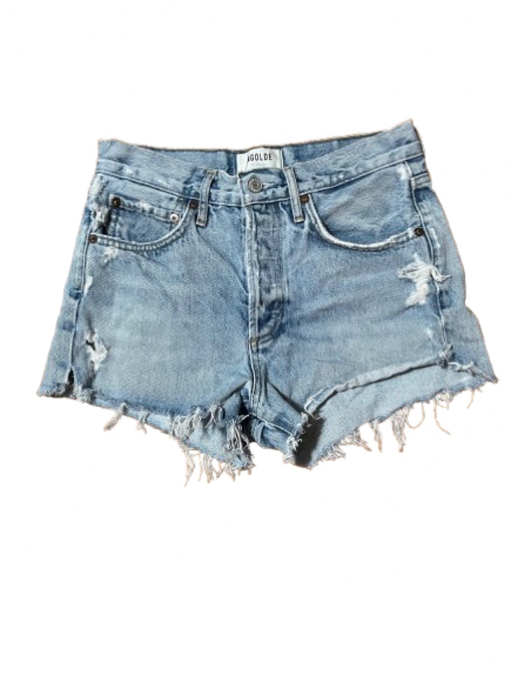 Agolde Parker Button Fly Distressed  Blue Denim Shorts Size 24